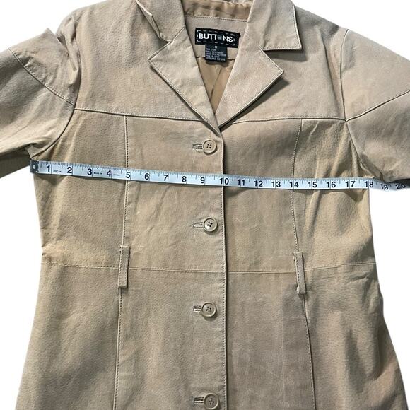 Vintage Buttons 100% Leather Trench Coat Light Weight Size Medium Belt Loops - Picture 8 of 11